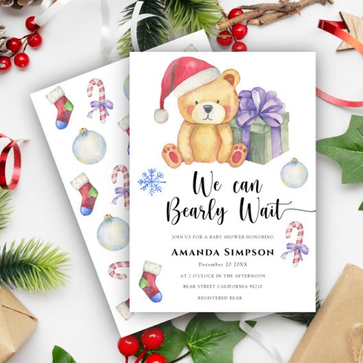 Kerst Teddybeer Winter Baby shower uitnodiging