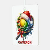 Kerst Tennisbal & Racket Aangepaste Naam Metalen Ornament (Voorkant links)