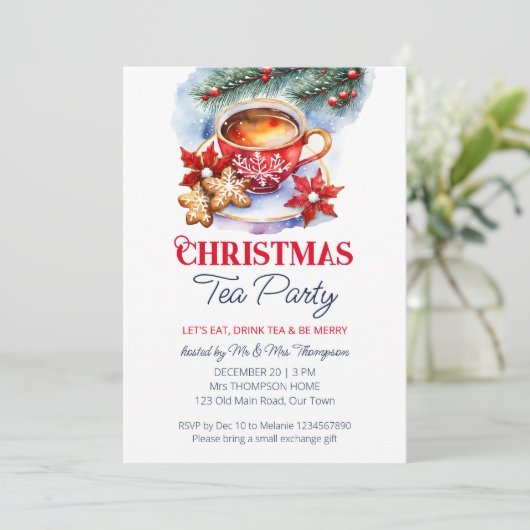 Kerst thee feest waterverf sjabloon kaart (Staand voorkant)