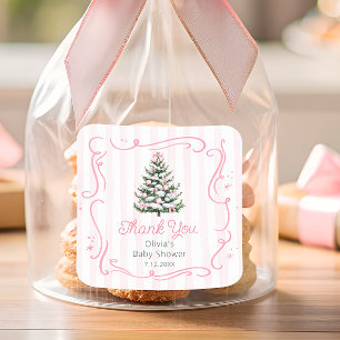 Kerst thee Roze Winter Baby Shower Bedankt Vierkante Sticker
