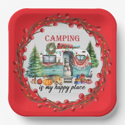 Kerst thema camping papieren bordje (Voorkant)