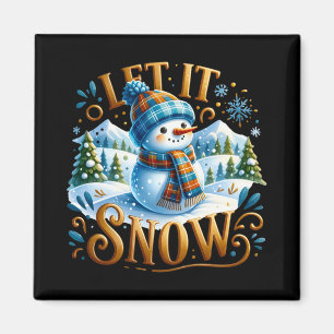 Kerst Thema Laat Het Sneeuwen Schattige Sneeuwman  Magneet