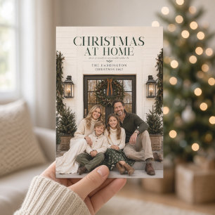 Kerst thuis Elegante groene familiefotokaart Feestdagenkaart