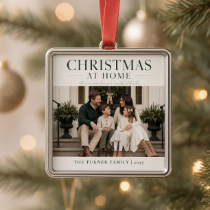 Kerst thuis gepersonaliseerde gezinsfoto  metalen ornament