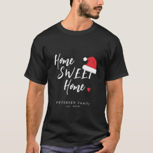 Kerst thuis zoete thuis Santa hoed familienaam T-shirt