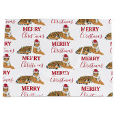 Kerst Tijger Grappig Dier met Santa Hat Groot Cadeauzakje (Voorkant)