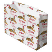 Kerst Tijger Grappig Dier met Santa Hat Groot Cadeauzakje (Achterkant Gekanteld)