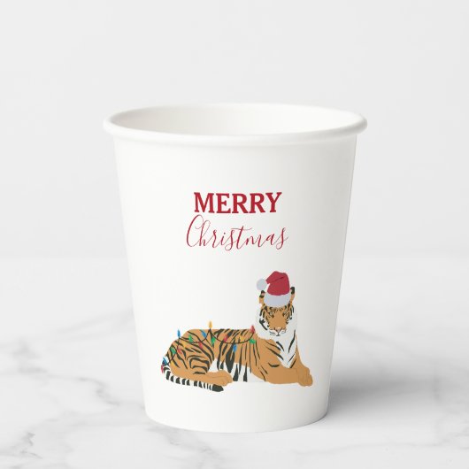 Kerst Tijger Grappig Dier met Santa Hat Papieren Bekers (Achterkant)