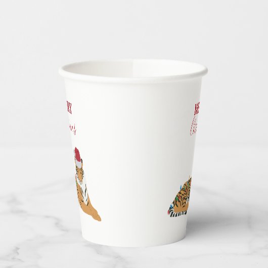 Kerst Tijger Grappig Dier met Santa Hat Papieren Bekers (Links)