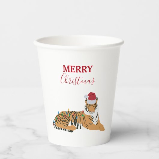 Kerst Tijger Grappig Dier met Santa Hat Papieren Bekers (Voorkant)