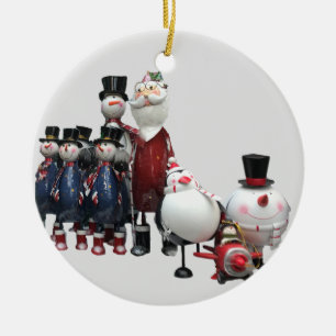 Kerst Tin Koor, met Sinterklaas, Sneeuwman, Pinguï Keramisch Ornament