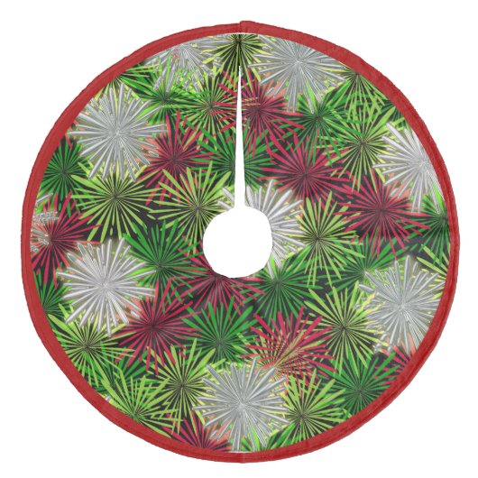Kerst Tinsel PomPoms - Rood, Groen en Wit Fleece Kerstboom Rok (Voorkant)