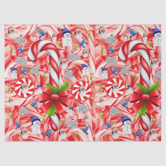 Kerst Tissue Papier, Sneeuwman, Candy Cane Tissuepapier (Voorkant)