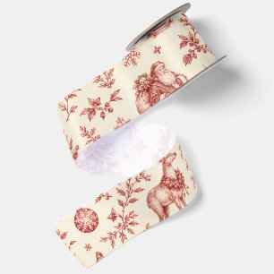 Kerst toile behang, traditioneel rood en crème lint