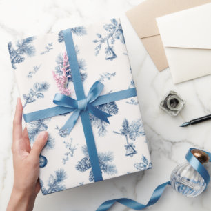 Kerst Toile de Jouy Dusty Blue Cadeaupapier