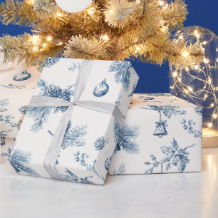 Kerst Toile de Jouy Dusty Blue Cadeaupapier