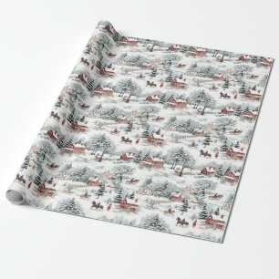Kerst Toile Village Scenery Vakantiehuis Tree Cadeaupapier
