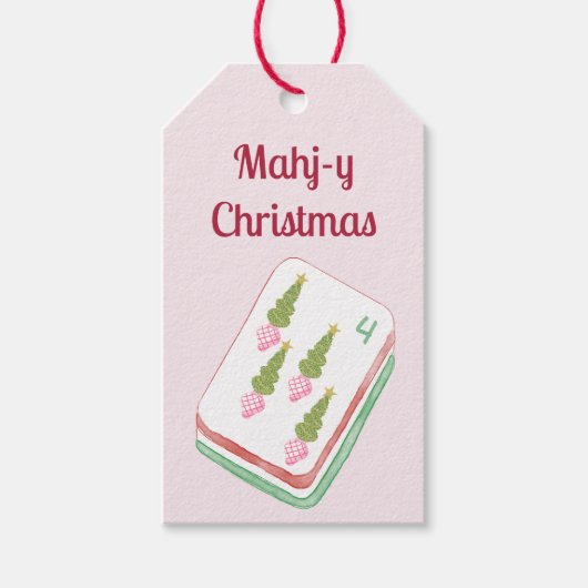 Kerst Topiary Mahjong  Cadeaulabel (Voorkant)