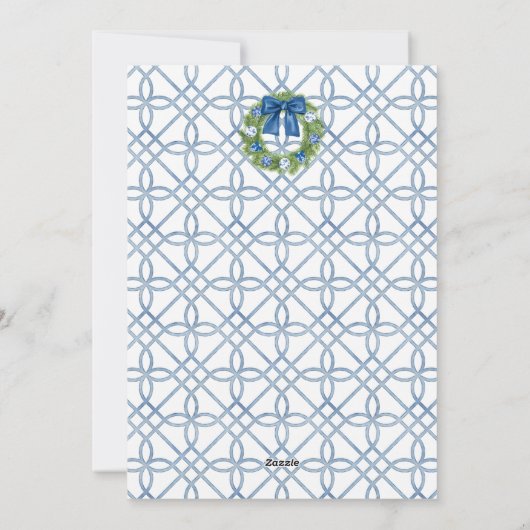 Kerst Topiary Tree Blauw en Wit Feestdagenkaart (Achterkant)