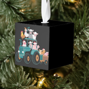 Kerst Tractor Boerderij Grappige Feestdag Kubus Ornament