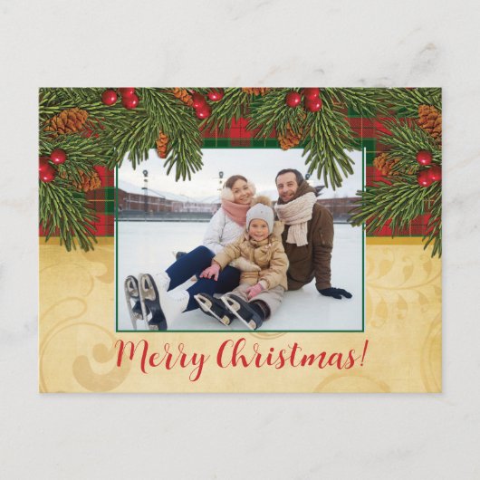 Kerst Traditionele geruite Tartan krans foto Briefkaart (Voorkant)