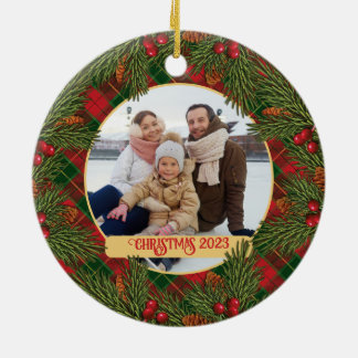 Kerst Traditionele geruite Tartan krans foto Keramisch Ornament