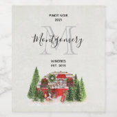 Kerst Trailer Camper Rustieke Scène Wijn Maken Wijn Etiket (Enkel label)