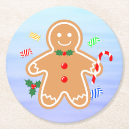 Kerst Treats Gingerbread Man Candy Cane Ronde Kartonnen Onderzetter