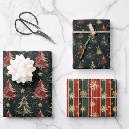 Kerst TRIO Bomen en Strepen Wrapping Paper