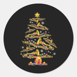 Kerst Trombone Speler Xmas Boom Jazz Muziek Liefhe Ronde Sticker