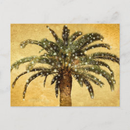 Kerst  tropische palmboom w sneeuwvlokken feestdagenkaart