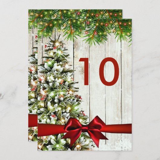 Kerst Trouwboom, Lights & Ribbon Tafelteken Kaart (Voorkant / Achterkant)