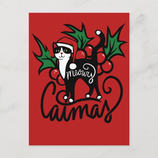 Kerst Tuxedo Kat Briefkaart (Voorkant)