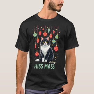 Kerst Tuxedo Kat met Kerstversiering Merr T-shirt