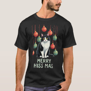 Kerst Tuxedo Kat met Kerstversiering Merry T-shirt