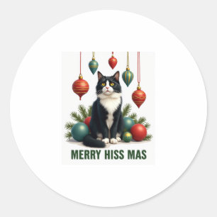 Kerst Tuxedo Kat met Vakantie Decoraties Merr Ronde Sticker