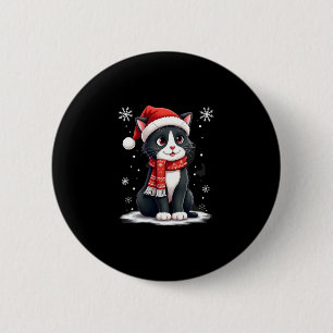 Kerst Tuxedo Kat Santa Sjaal Lelijke Kerst Xmas Vr Ronde Button 5,7 Cm