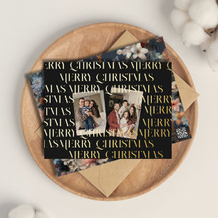 Kerst twee foto  retro bloemig folie feestdagen briefkaart