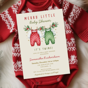 Kerst Tweeling Kler Merry little baby shower  Kaart