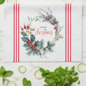 Kerst typografie rode bessen waterverf krans theedoek (Gevouwen)