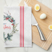 Kerst typografie rode bessen waterverf krans theedoek (Quarter Fold)