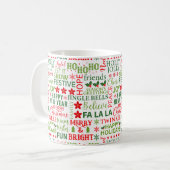 Kerst Typografie Rood & Groen Naadloos Patroon Koffiemok (Voorkant links)