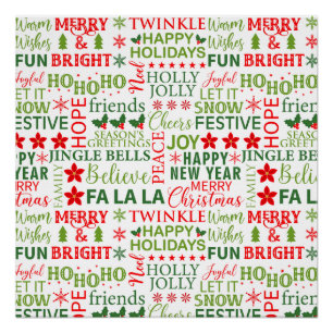 Kerst Typografie Rood & Groen Naadloos Patroon Perfect Poster
