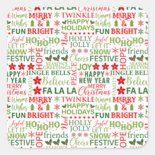 Kerst Typografie Rood & Groen Naadloos Patroon Vierkante Sticker