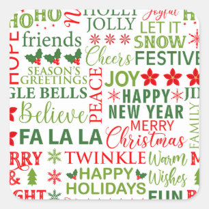 Kerst Typografie Rood & Groen Naadloos Patroon Vierkante Sticker