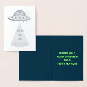 Kerst UFO Ho Alien vliegende schotel Custom Folie Kaarten