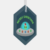 Kerst UFO Ho Alien vliegende schotel Custom Glas Ornament (Voorkant Rechts)