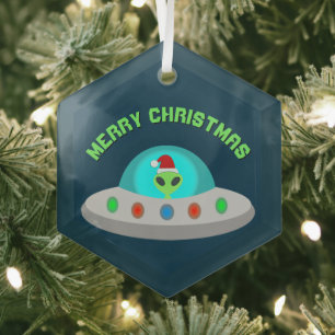 Kerst UFO Ho Alien vliegende schotel Custom Glas Ornament