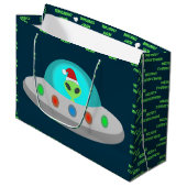 Kerst UFO Ho Alien vliegende schotel Custom Groot Cadeauzakje (Voorkant Gekanteld)