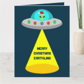 Kerst UFO Ho Alien Vliegende Schotel Custom Kaart (Voorkant)